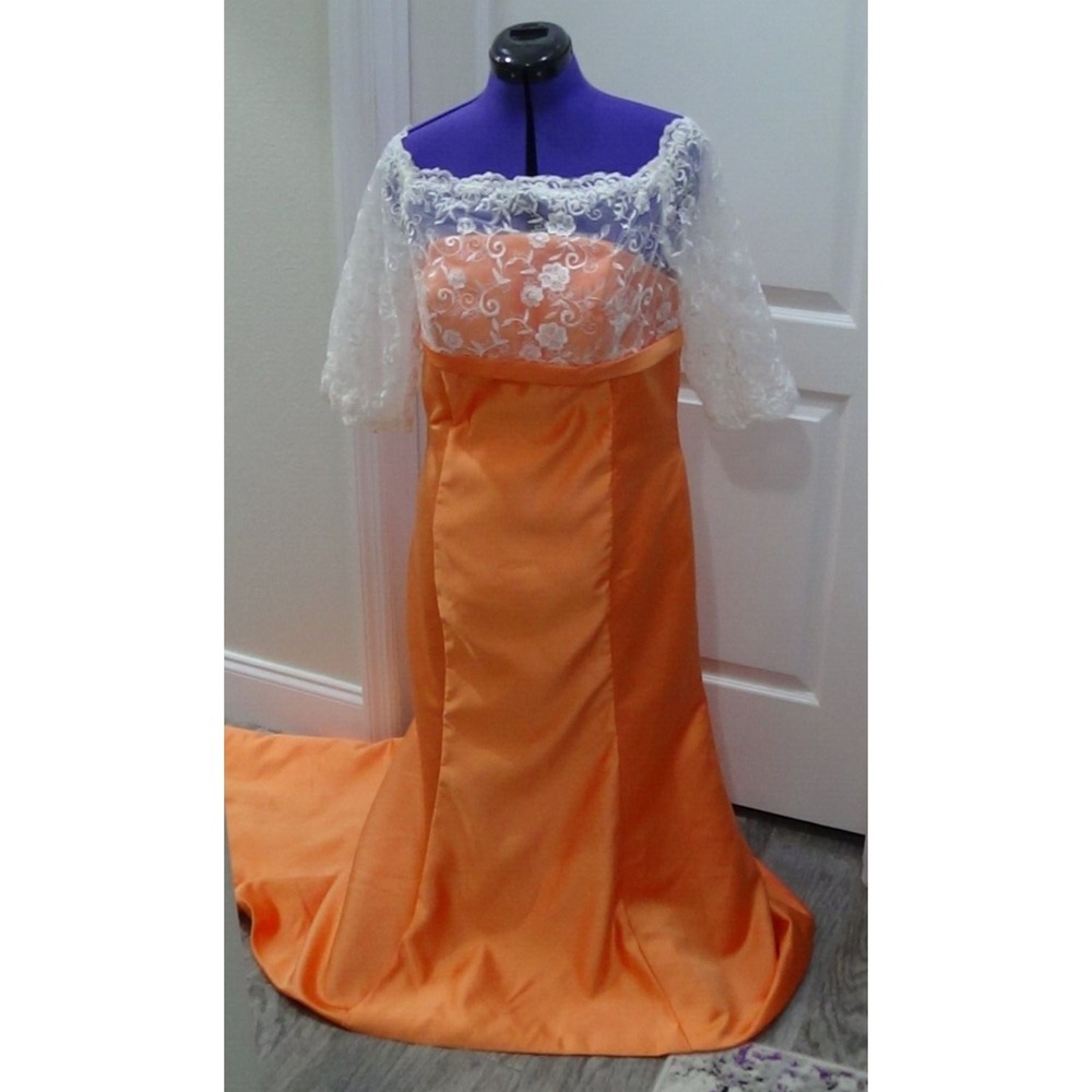 Quinceanera  Dress Women's Orange & White Holoku Dance Train Wedding #255
